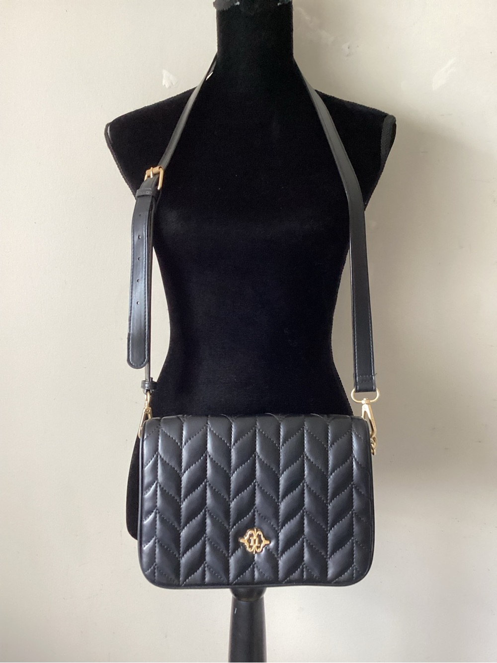 Nanette Lepore Black Quilted Crossbody with Gold Hardware